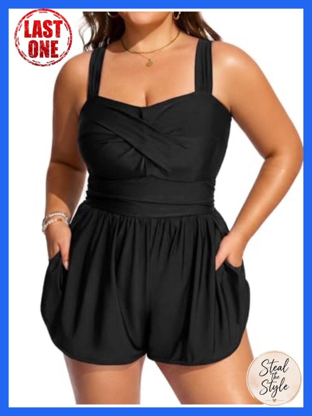 Plus Size One Piece Swimsuit Tummy Control Modest Bathing Suit Romper with